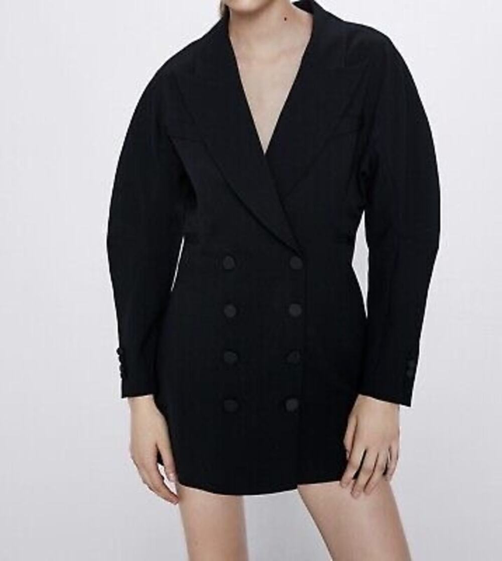 Zara Women's Black Double Breasted Notch Collar Tuxedo Blazer Jacket Dress Sz S